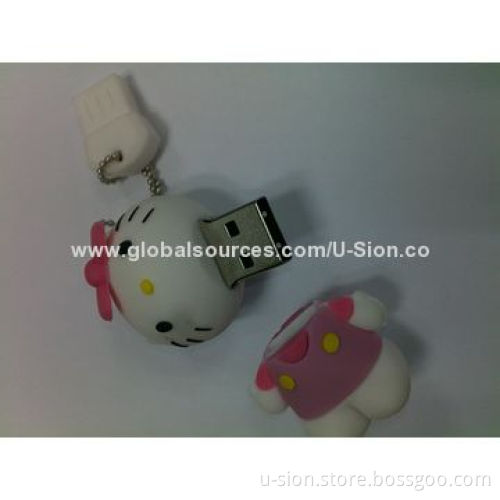 Cute Hello Kitty Cartoon PVC USB Flash Drive, 1GB-64GB with Customized Logo for Promotion Gift